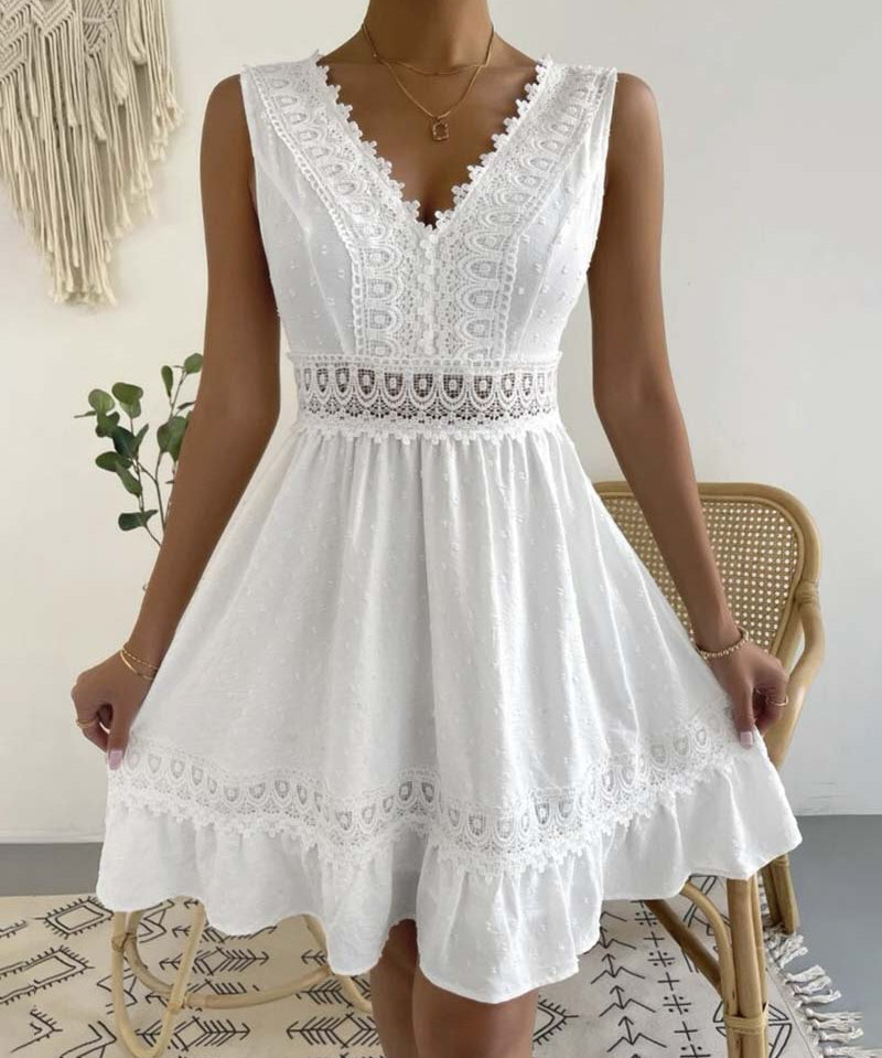 Solid Color Lace Backless Dress