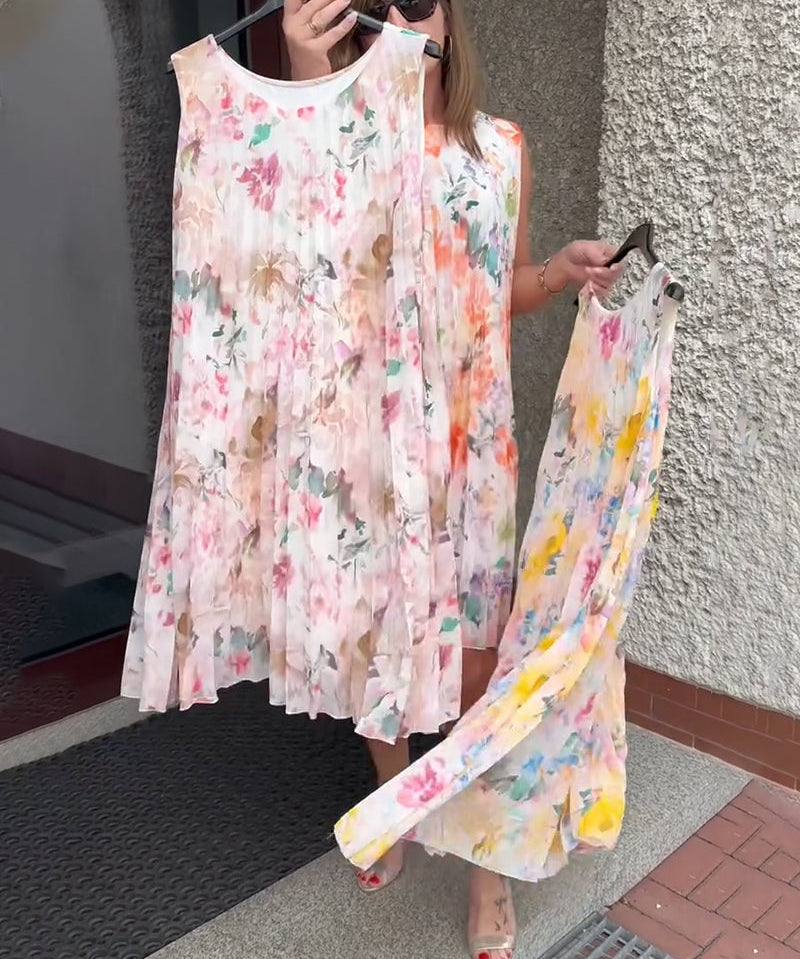 Sleeveless Pleated Floral Dress