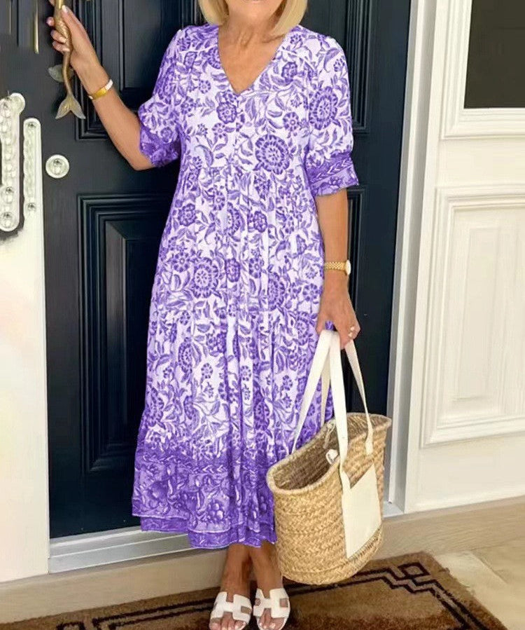 Deep V Half Sleeve Boho Tunic Dress