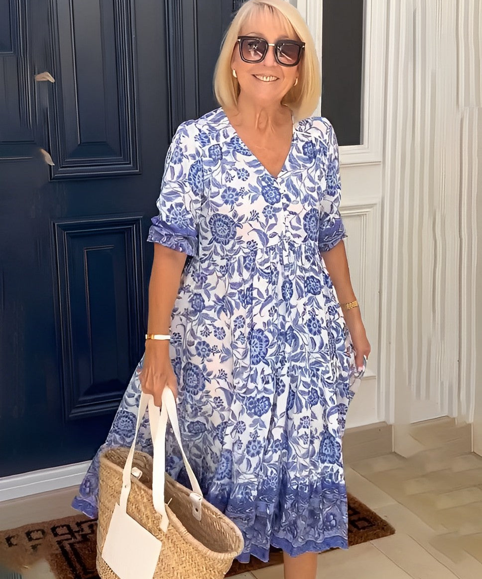 Deep V Half Sleeve Boho Tunic Dress