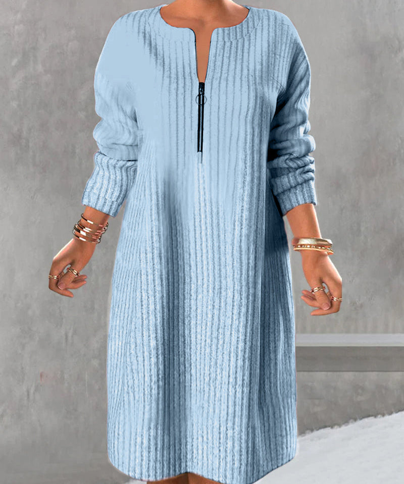 Solid Color Zipper Neck Dress