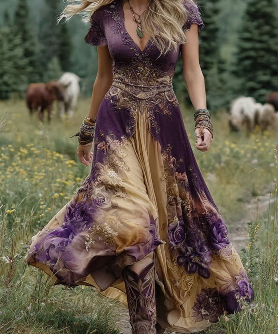 Elegant Maxi Dress With Floral Shades