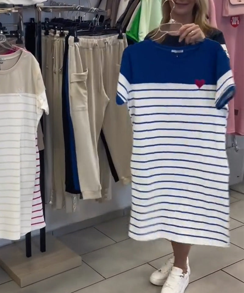 Crew Neck Casual Striped Dress