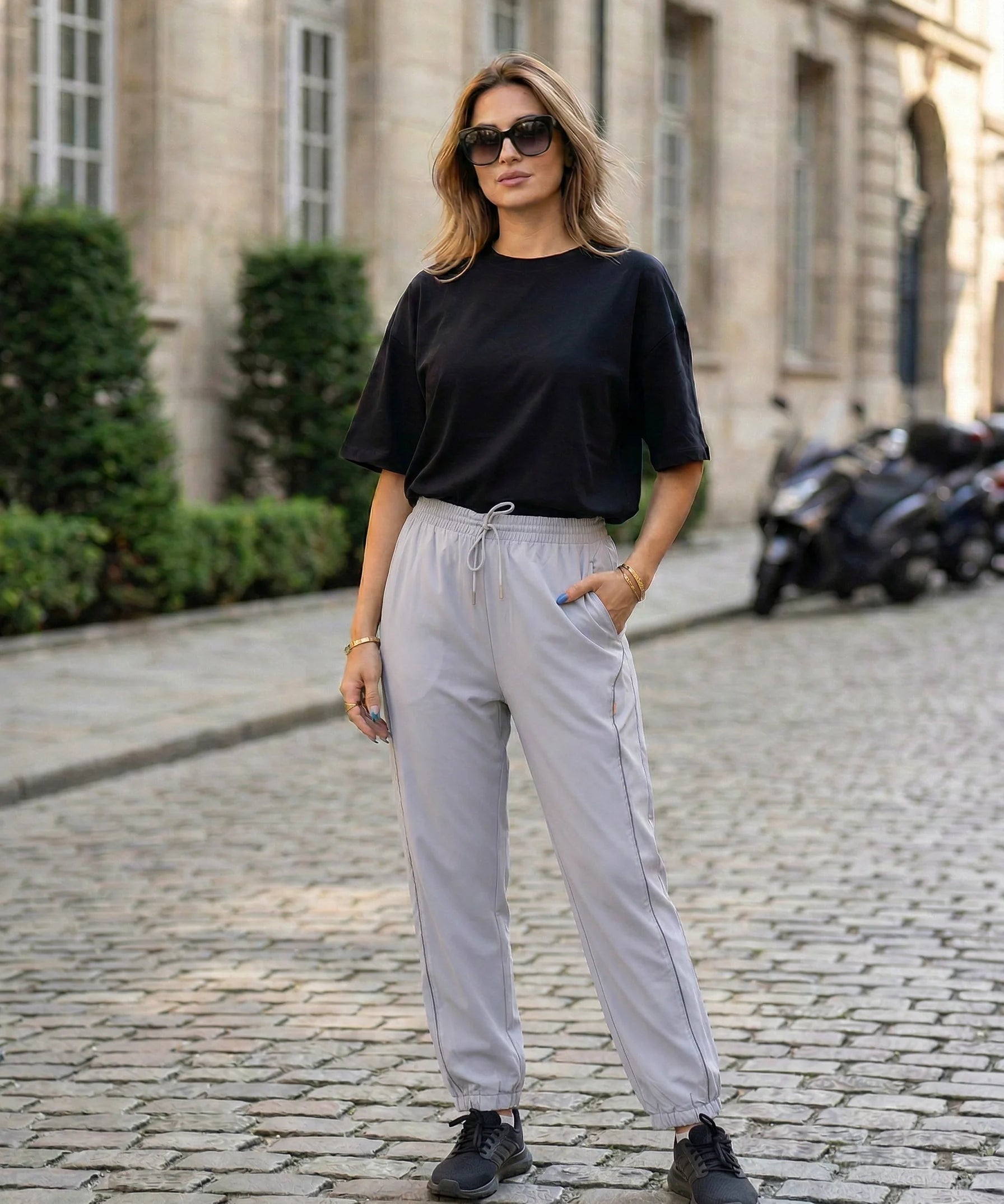 Elastic Drawstring Tapered Pants