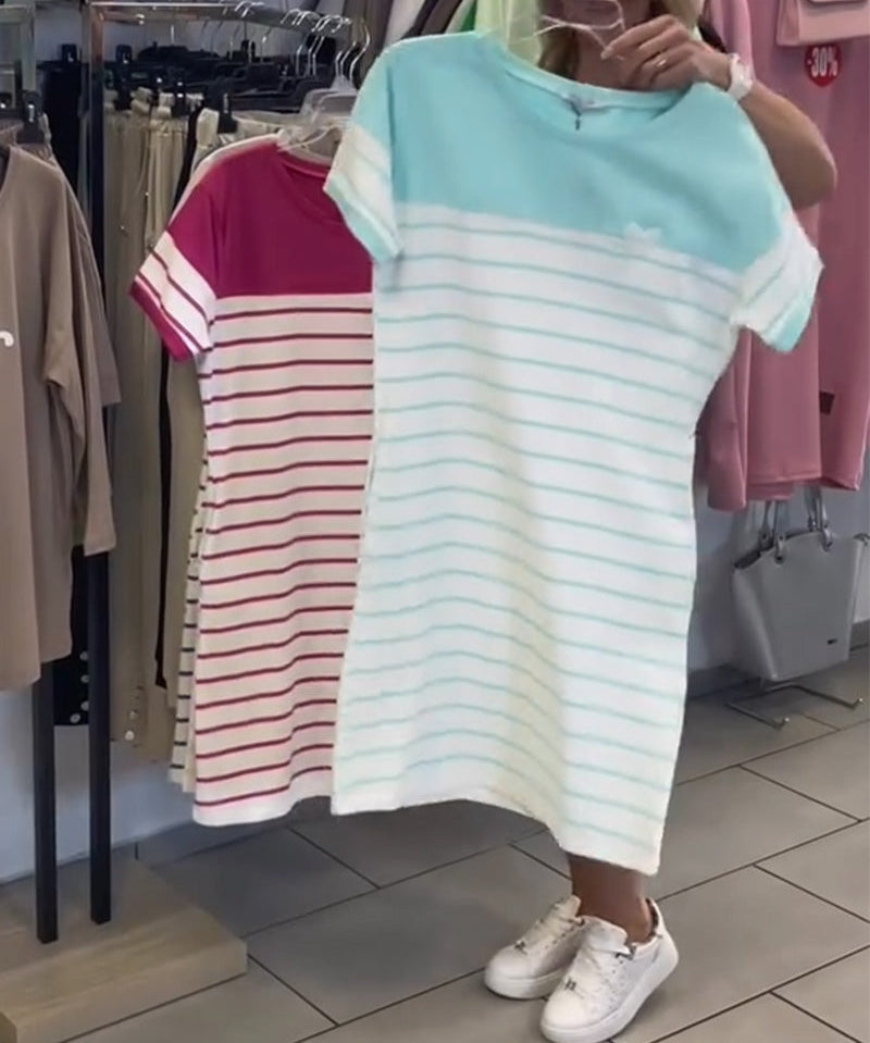 Crew Neck Casual Striped Dress