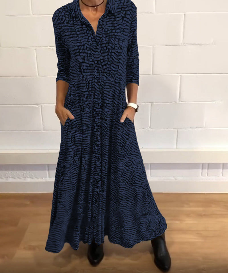 Printed lapel pocket dress