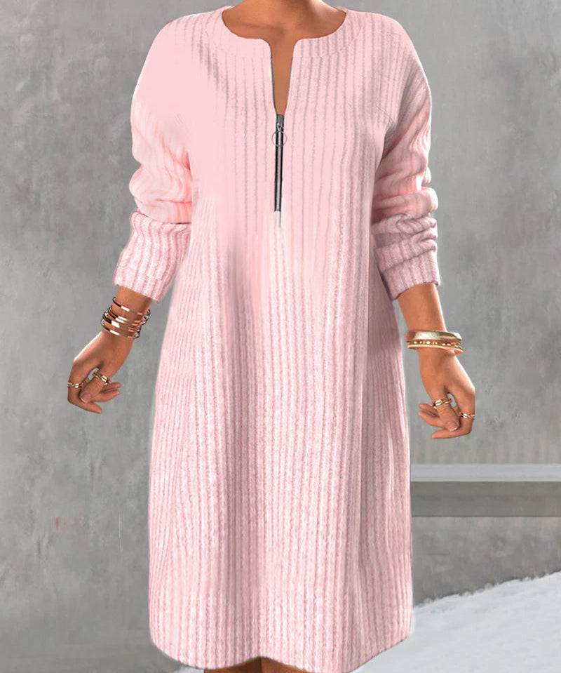 Solid Color Zipper Neck Dress
