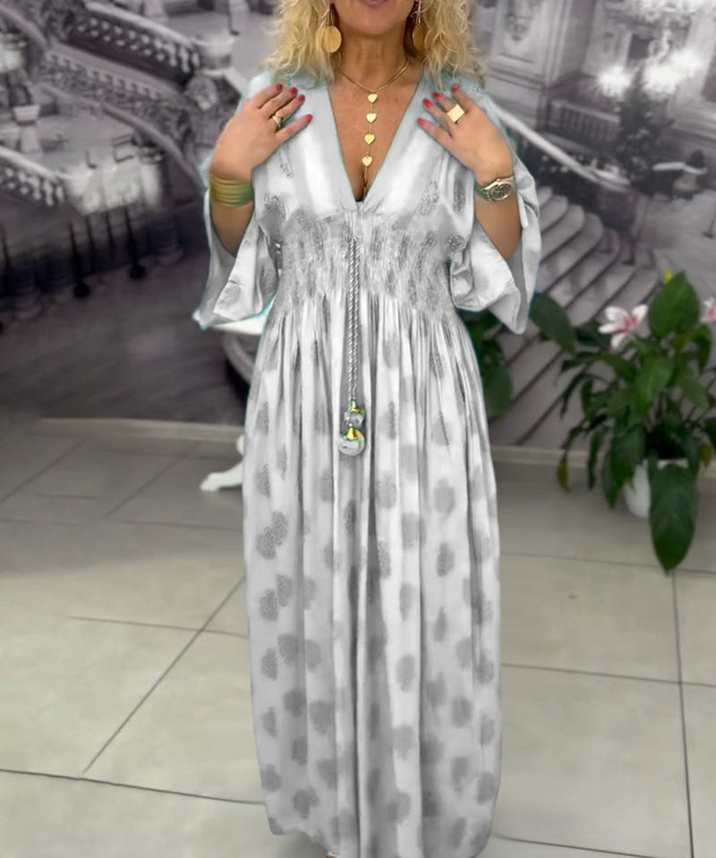 Loose Holiday Print Waist Maxi Dress