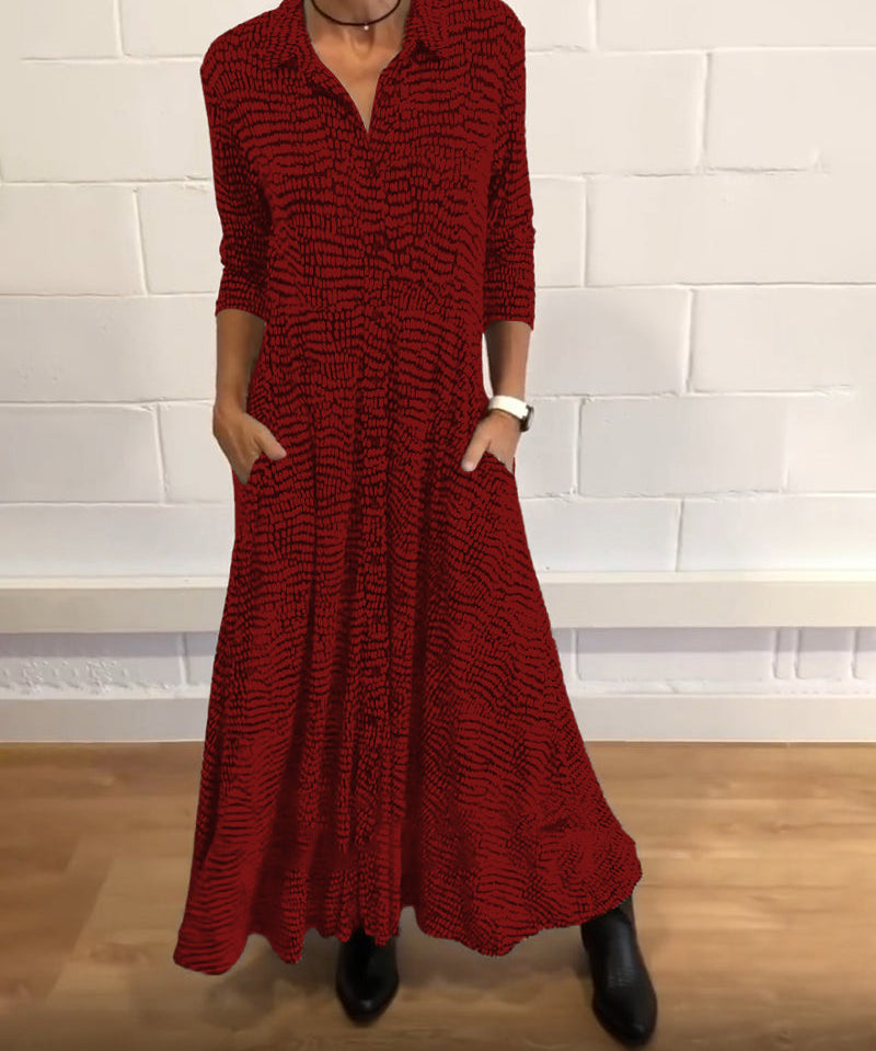 Printed lapel pocket dress