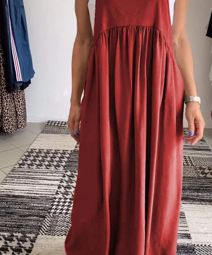 Solid Color Casual Dress with Straps