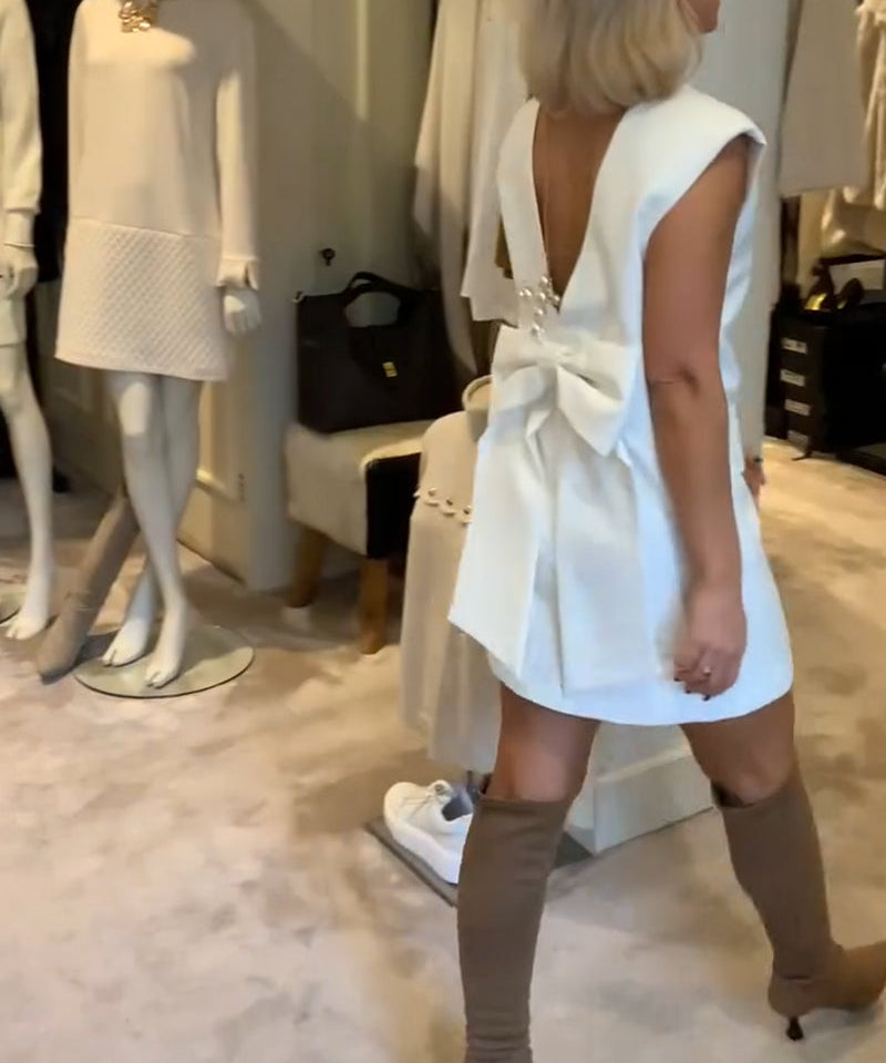 Shoulder Padded Back Butterfly Dress