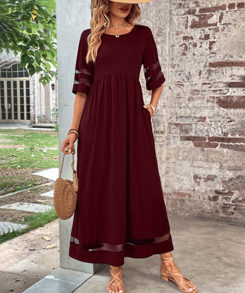 Elegant  Dress Mid-Sleeve Casual Crew Neck