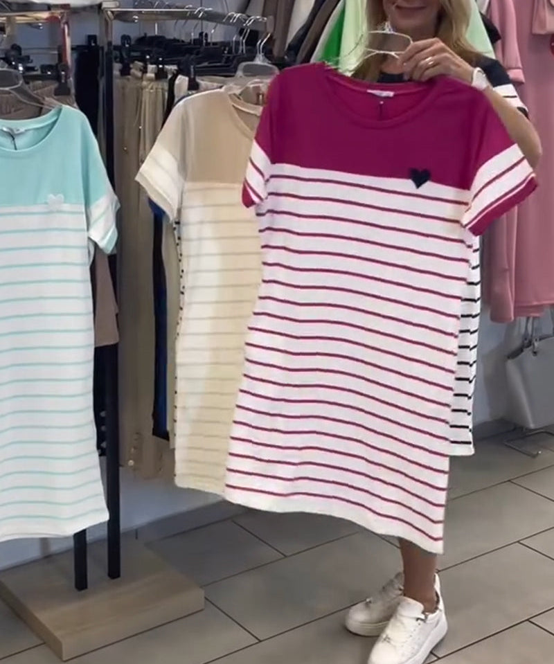 Crew Neck Casual Striped Dress