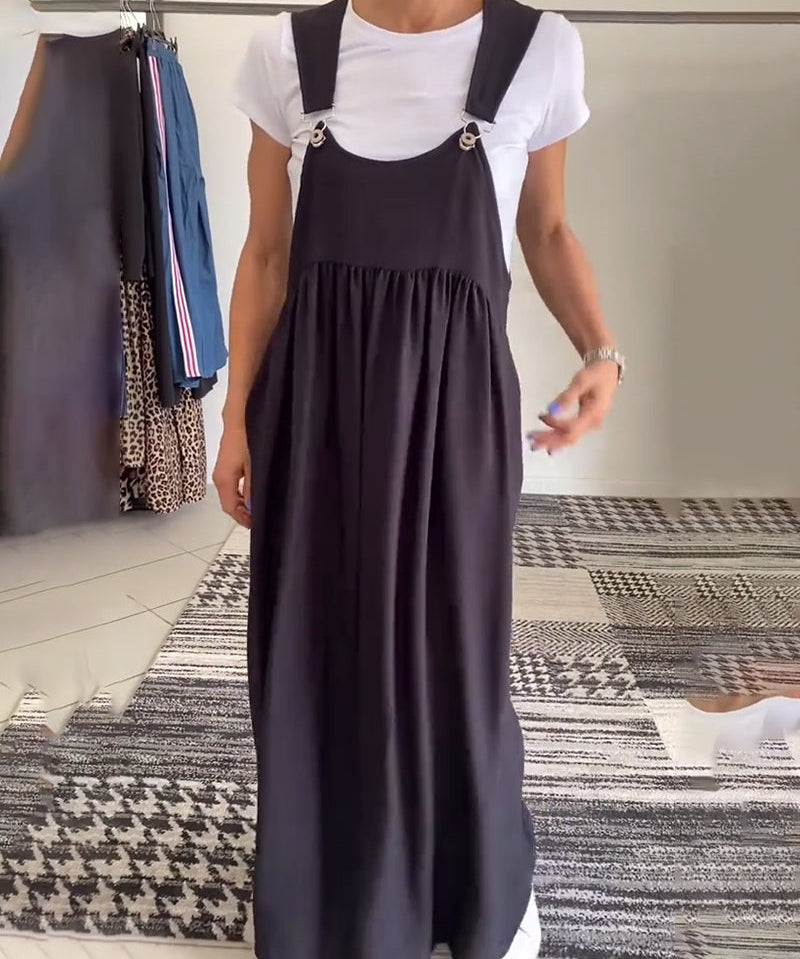 Solid Color Casual Dress with Straps
