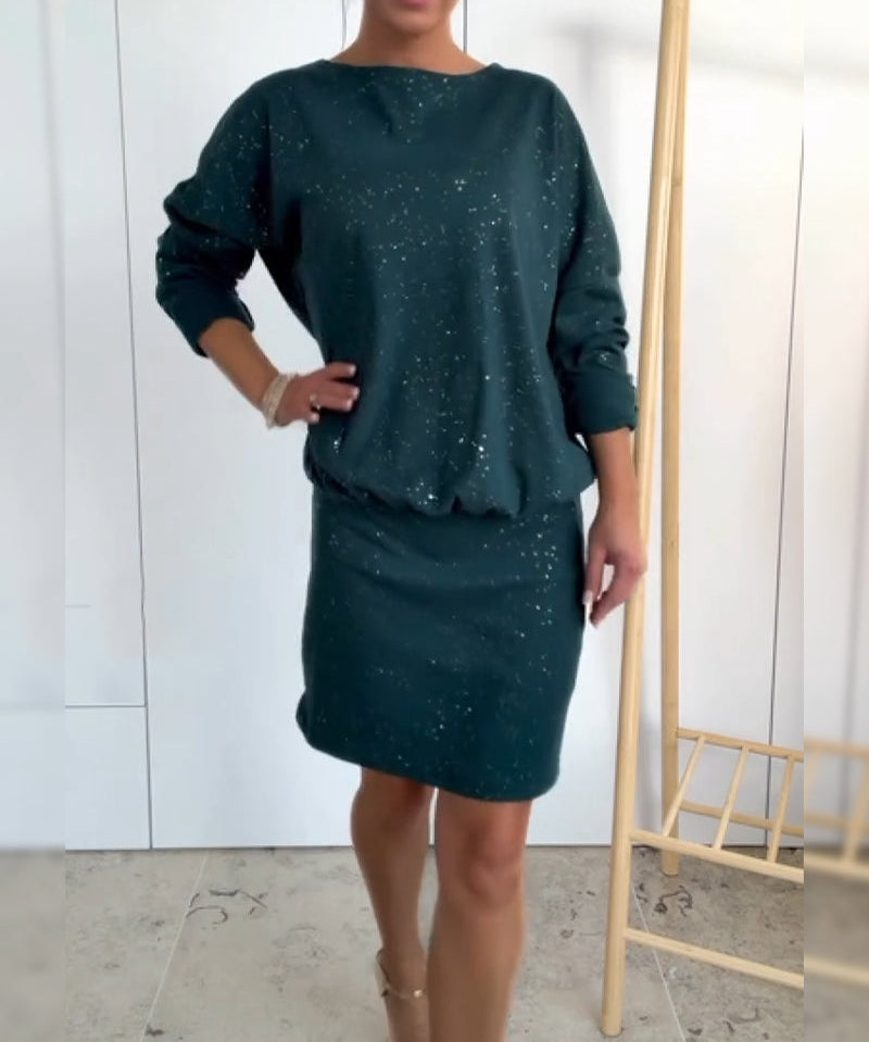 Round Neck Fine Glitter Fashion Dress