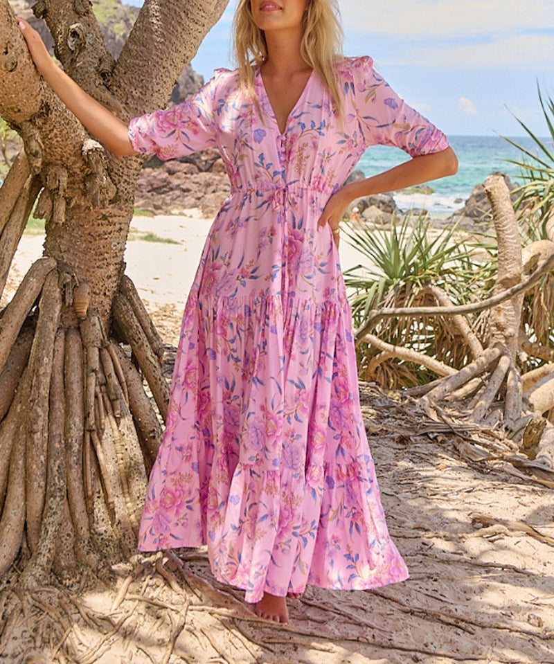 V-Neck Floral Short-Sleeve Dress