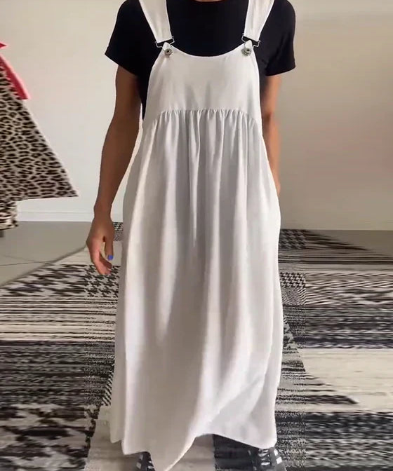 Solid Color Casual Dress with Straps