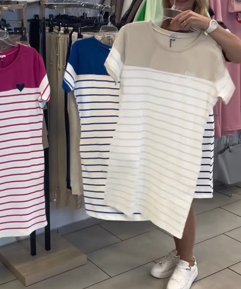 Crew Neck Casual Striped Dress