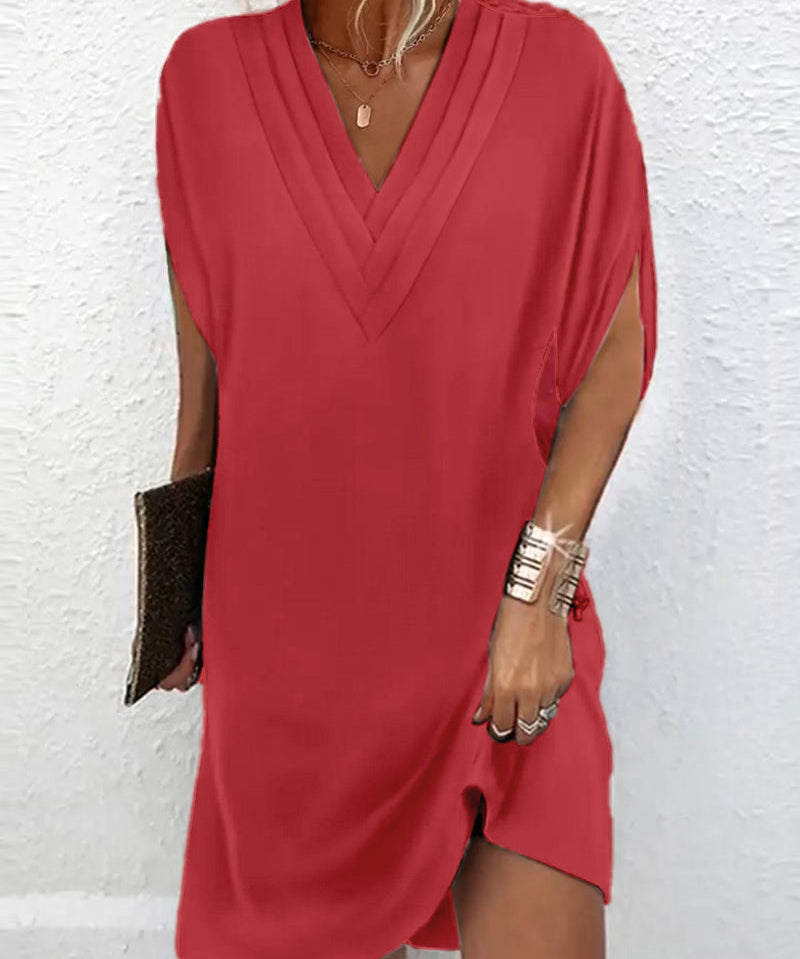 Slit sleeve solid color elegant dress