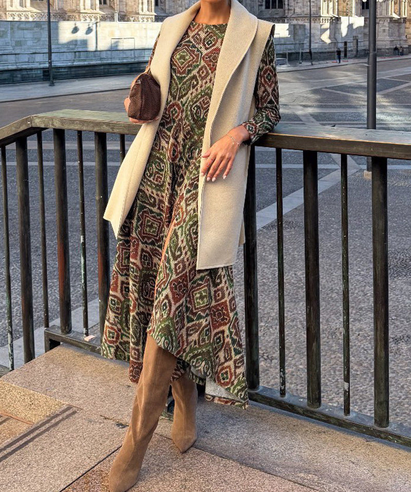 Fashionable Retro Printed Slit Dress