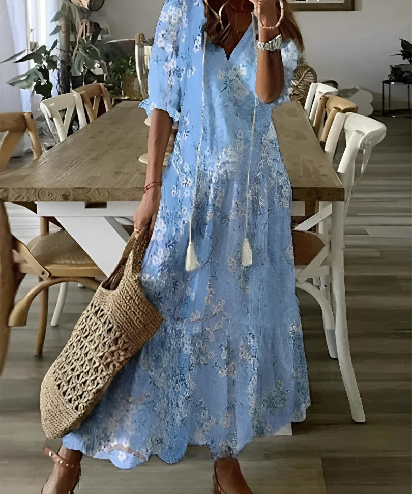 Boho Vintage V-Neck Printed Dress