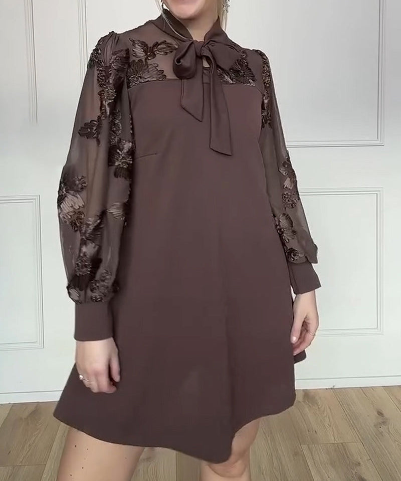 Long-Sleeved Tie-Up Bow Dress