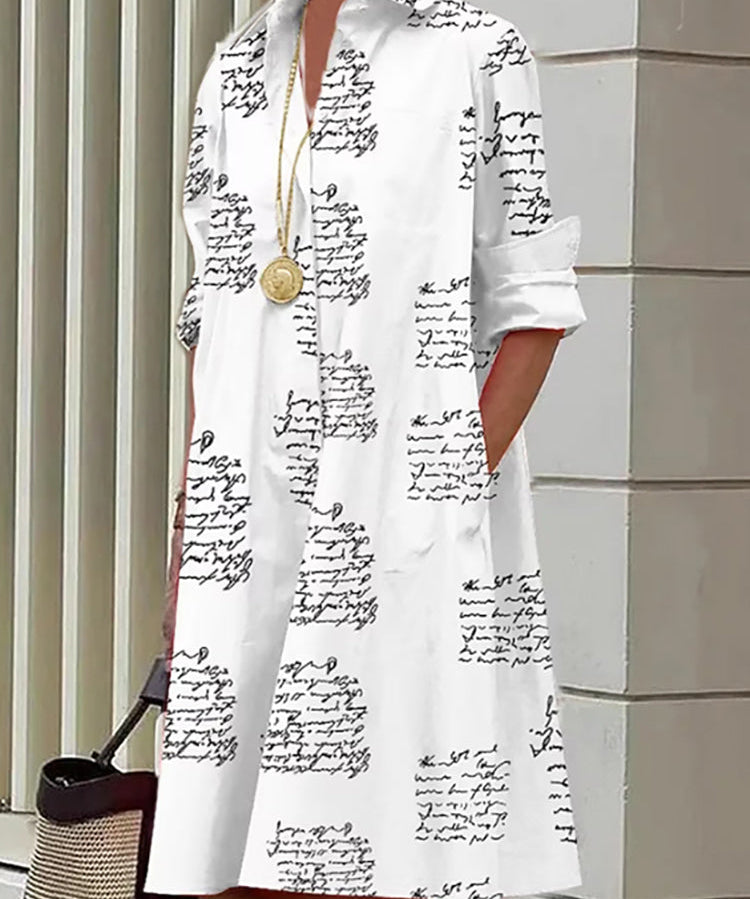 Stylish Dress Featuring Letter Print and Pockets