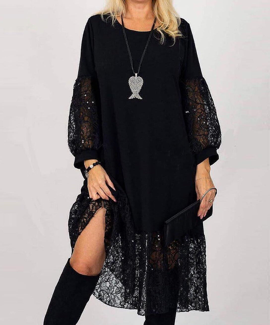 Round Neck Lace Patchwork Loose Dress