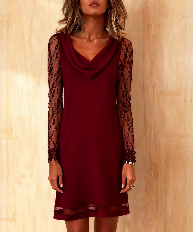 Swing Collar Solid Color Patchwork Dress
