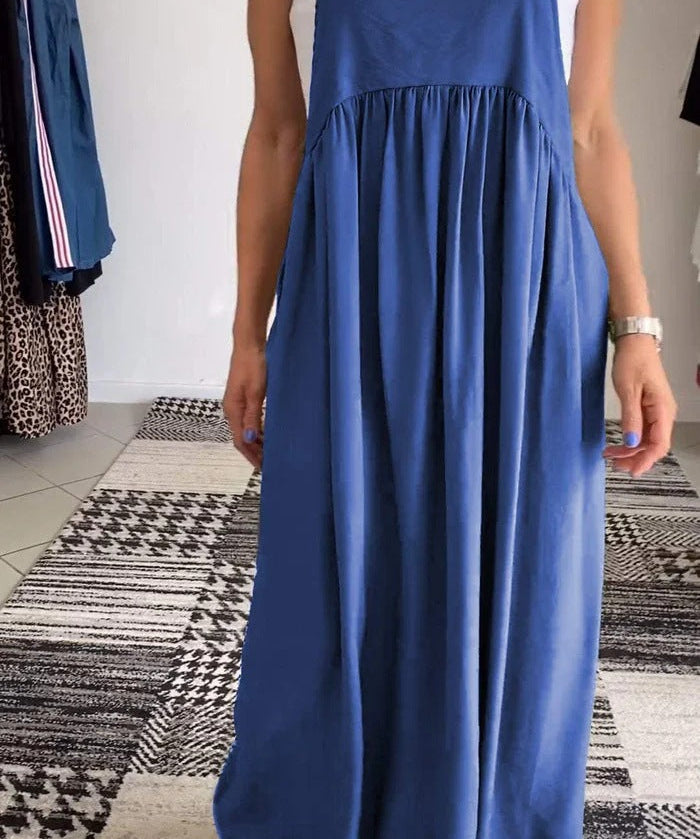Solid Color Casual Dress with Straps