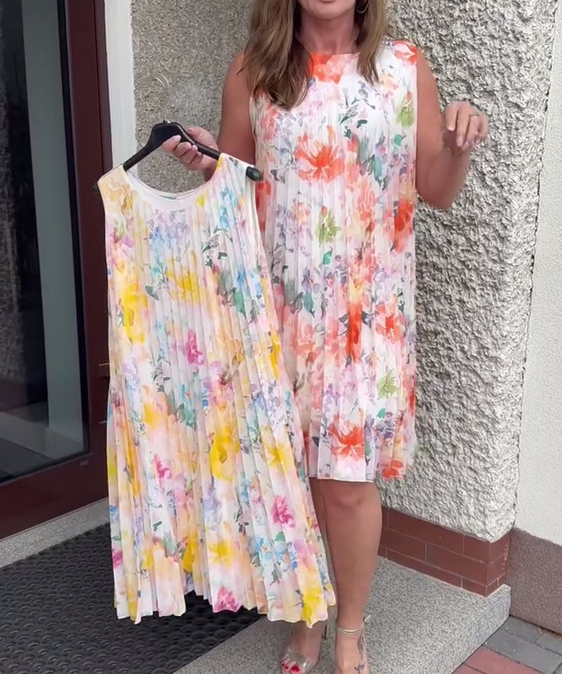 Sleeveless Pleated Floral Dress