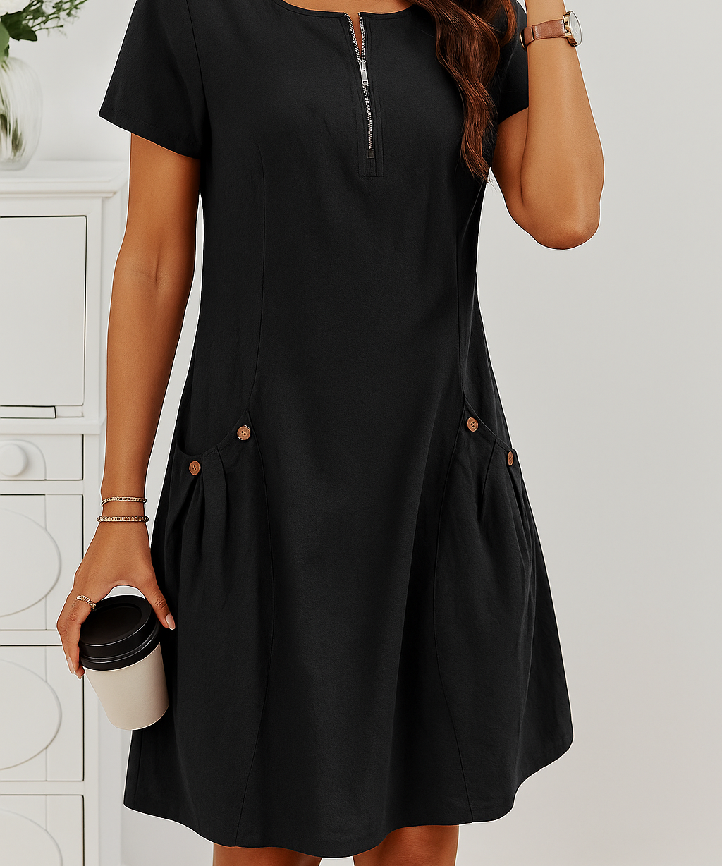 Comfy Cotton Pocket Midi Dress