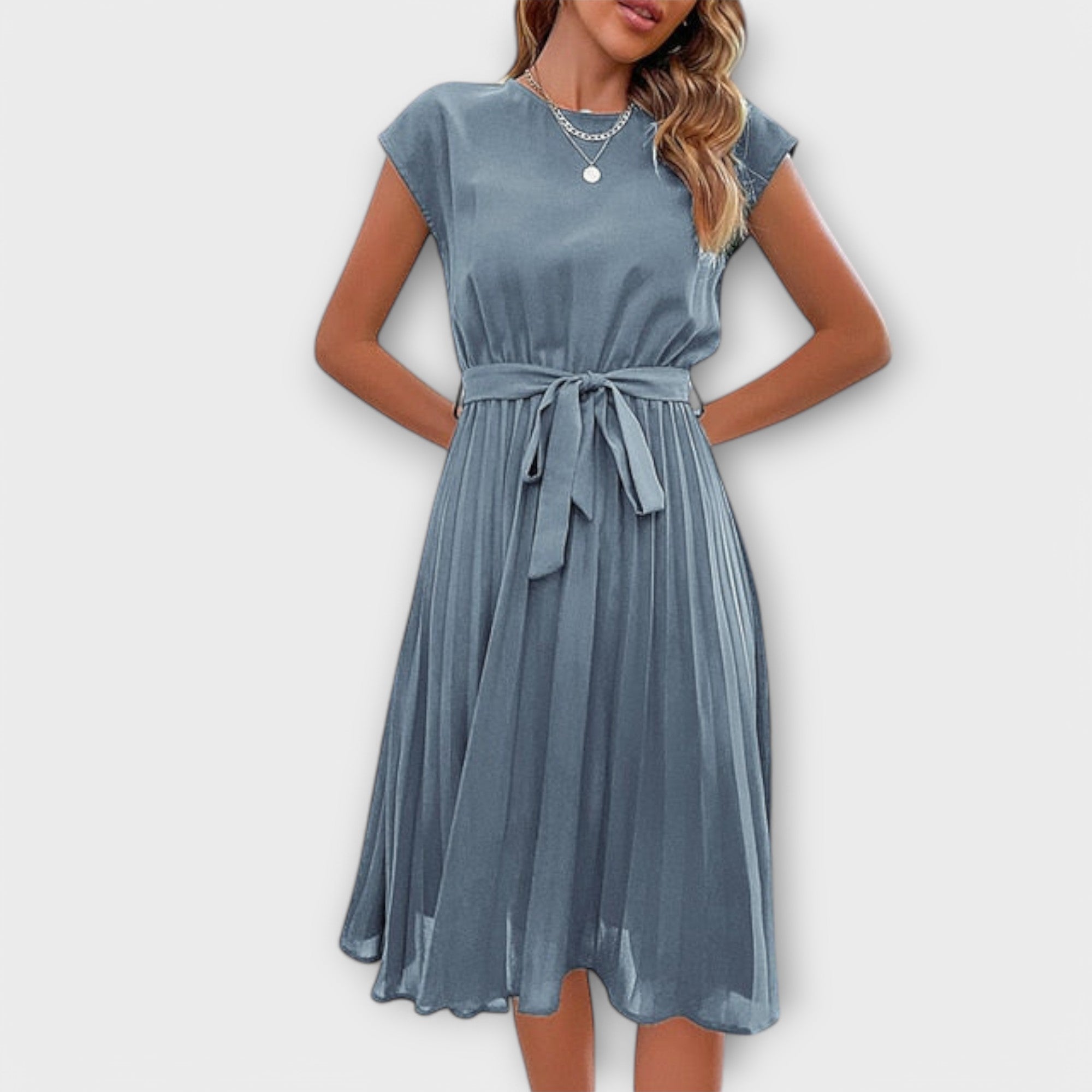 Mireia – Pleated Dress with Waist Tie