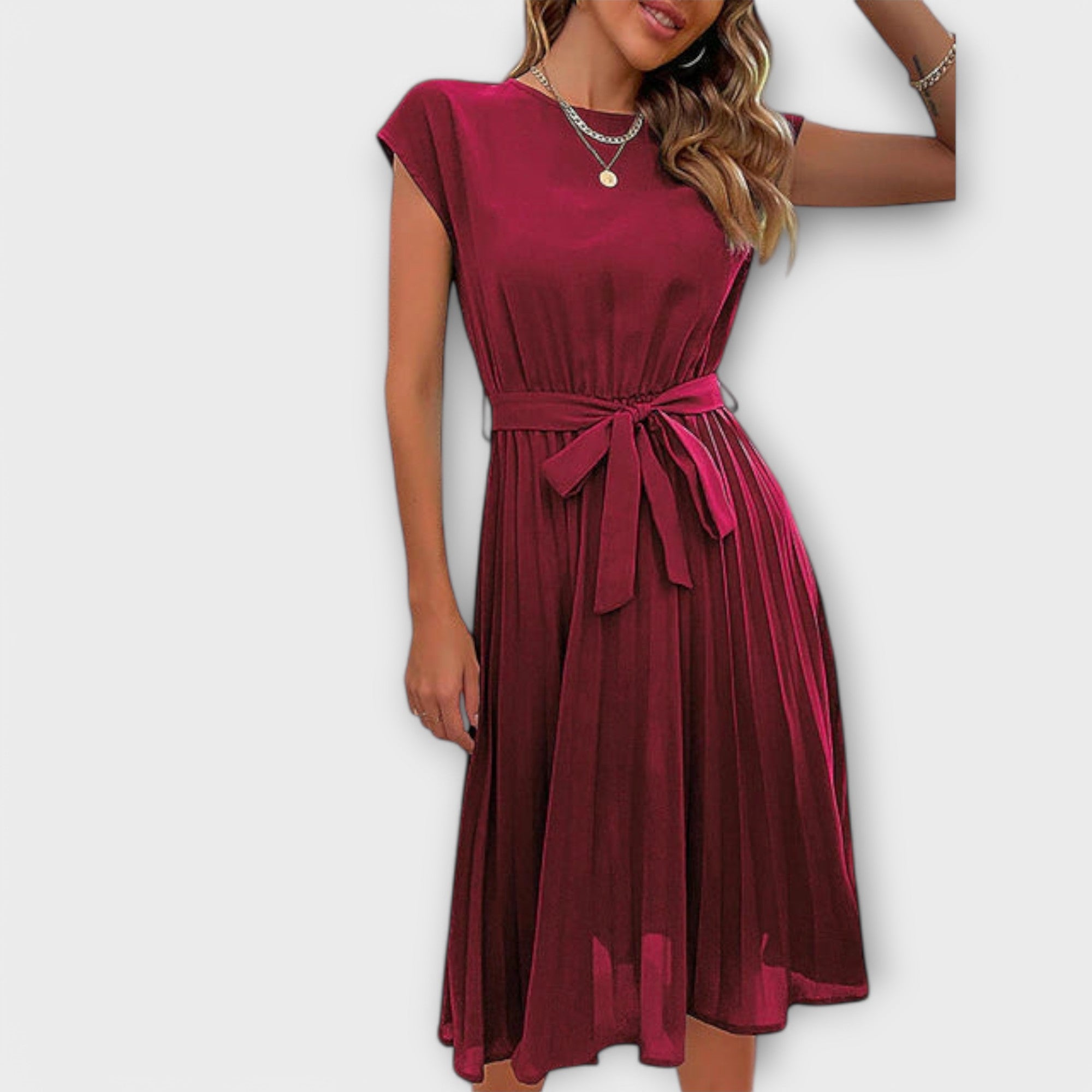 Mireia – Pleated Dress with Waist Tie
