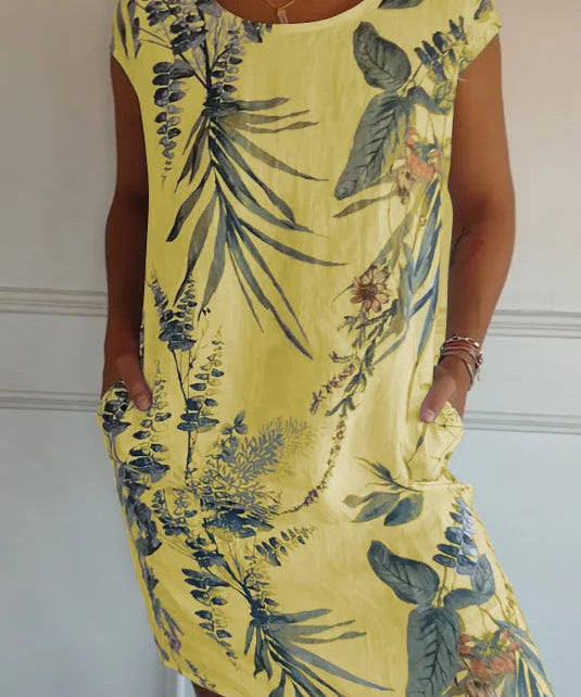 Short Sleeve Printed Pocket Crew Dress