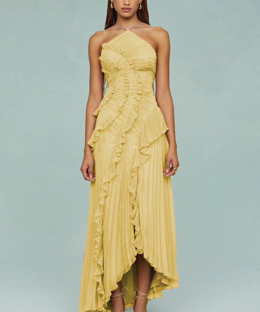 Slimming Pleated Chiffon Dress – Flowy Favorite for Coastal Getaways