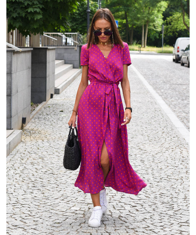 Casual Floral Wraparound Midi Dress