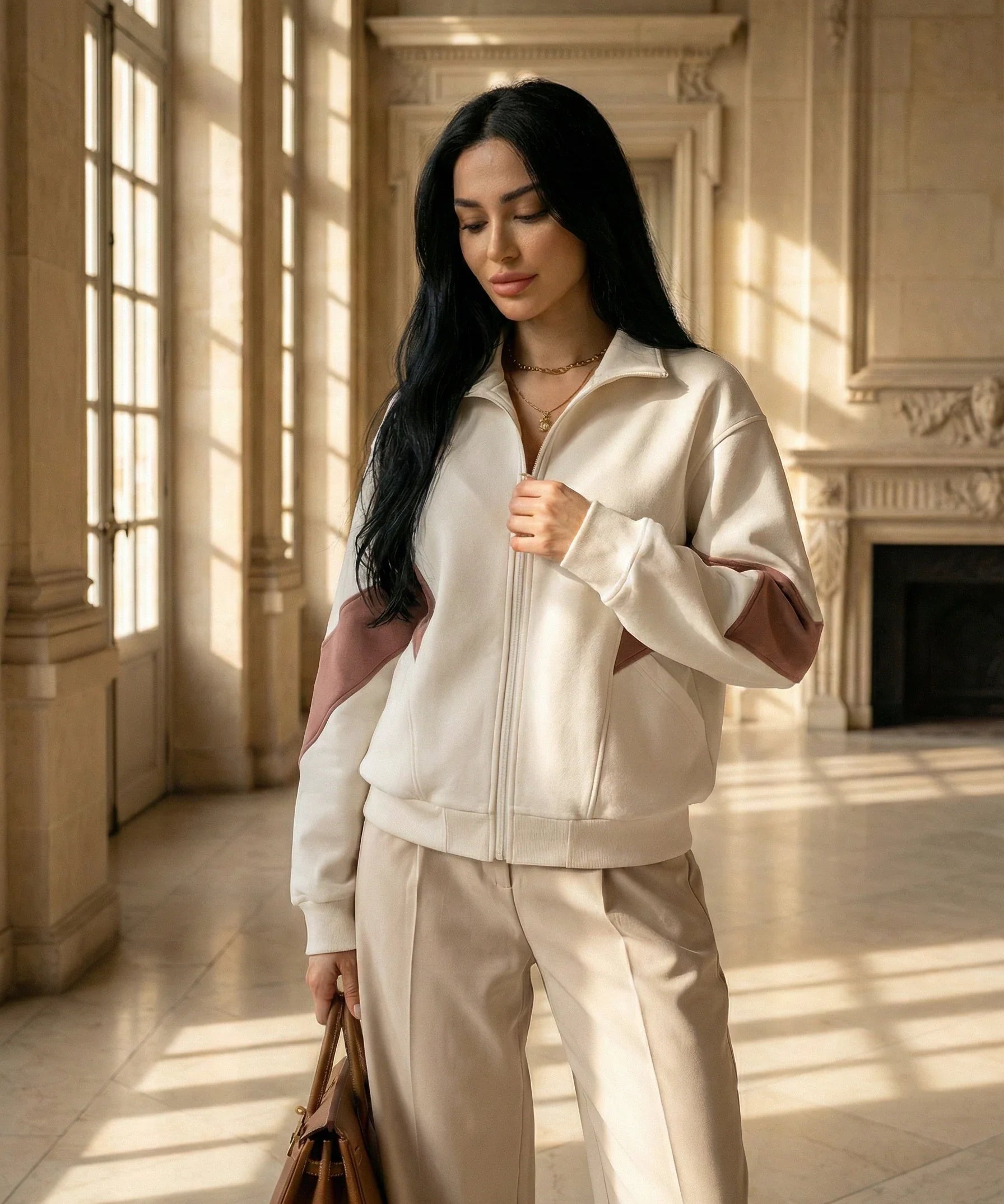 Zip-Up Contrast Panel Jacket