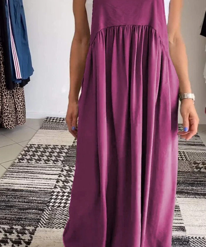 Solid Color Casual Dress with Straps