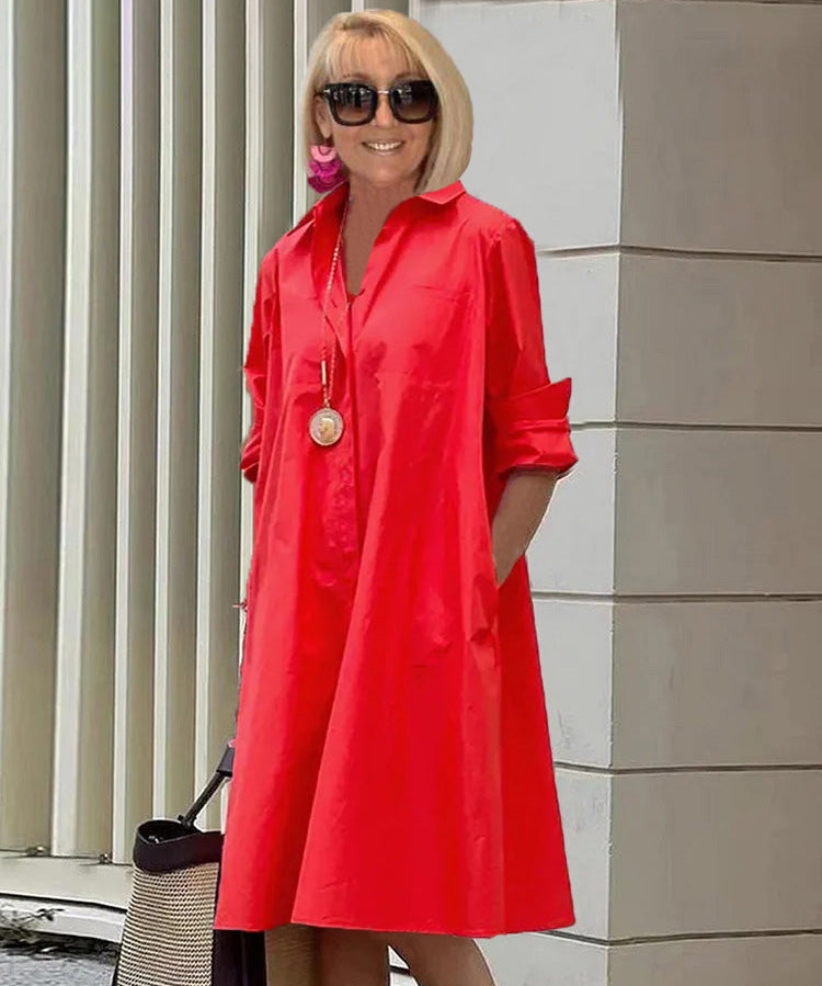 Long Sleeve Pocket Mid-Length Dress
