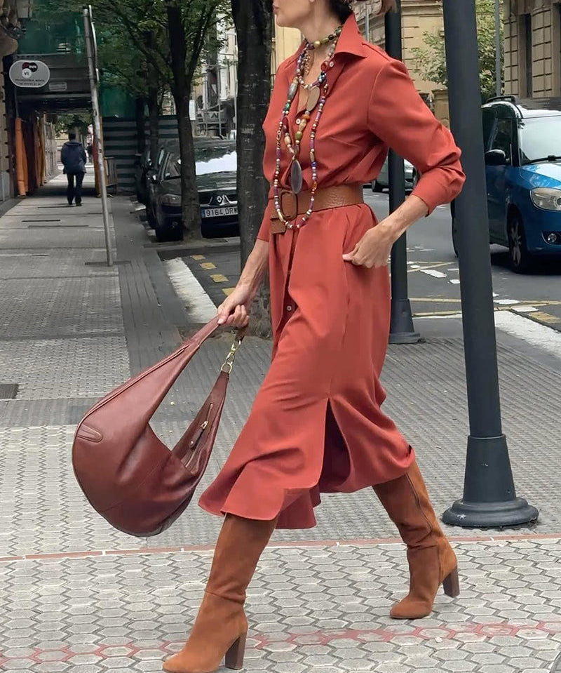 Slit Hem Belt Shirt Dress