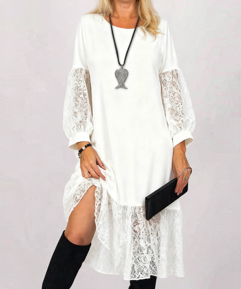 Round Neck Lace Patchwork Loose Dress