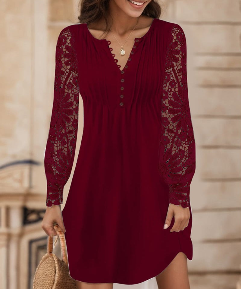 Solid Color Pleated Patchwork Dress