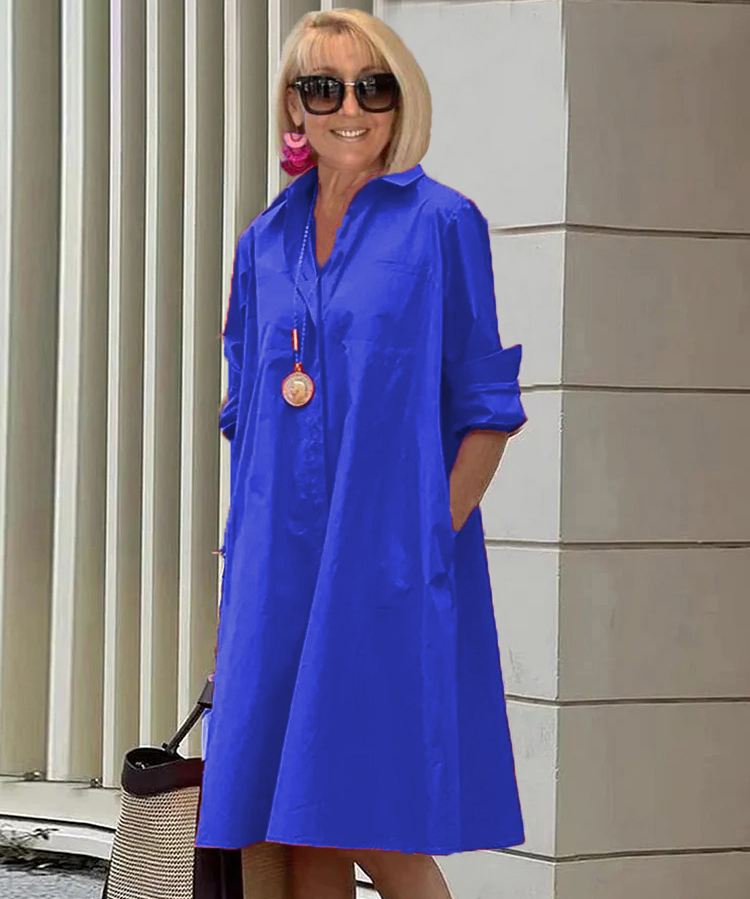 Long Sleeve Pocket Mid-Length Dress