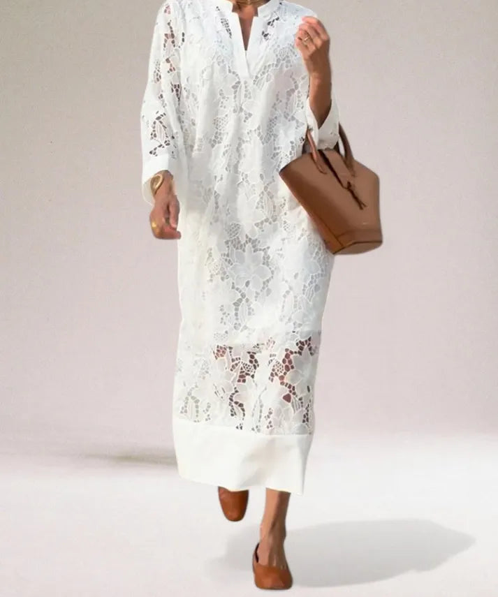 Chic Maxi Dress with Intricate Lace Design