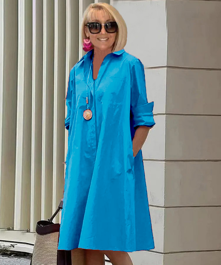 Long Sleeve Pocket Mid-Length Dress