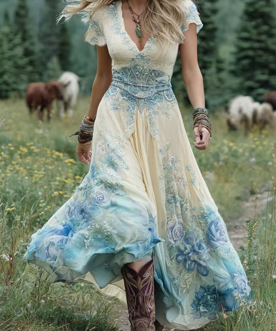 Elegant Maxi Dress With Floral Shades