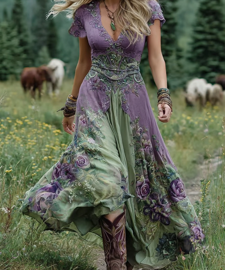 Elegant Maxi Dress With Floral Shades