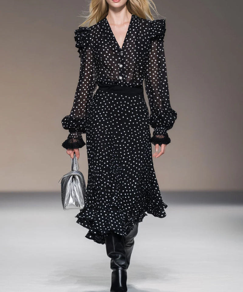 V-Neck Fashion Polka-Dot Dress