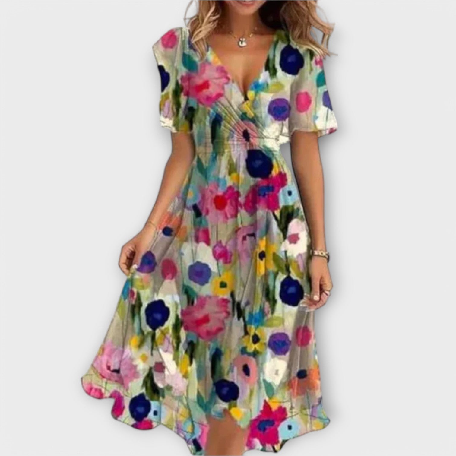 Mireille – Midi Dress with Flowing Cut and Feminine Details